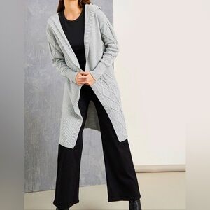 Cable Knit Longline Hoodie Cardigan